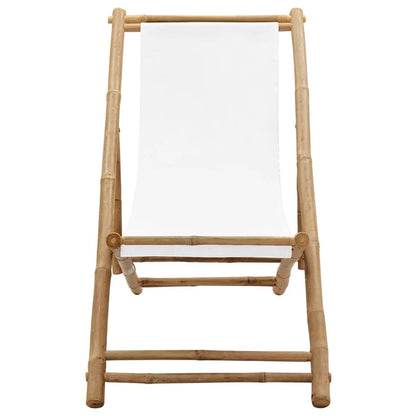 Sun Lounger White Bamboo Medium Collapsible Folding Sun Lounger