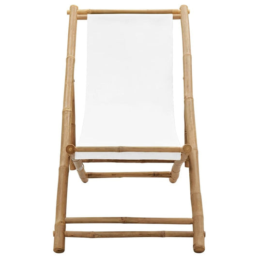 Sun Lounger White Bamboo Medium Collapsible Folding Sun Lounger