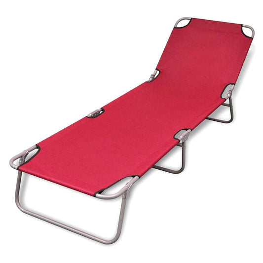 Sun Lounger Red Powder-Coated Steel Standard Foldable