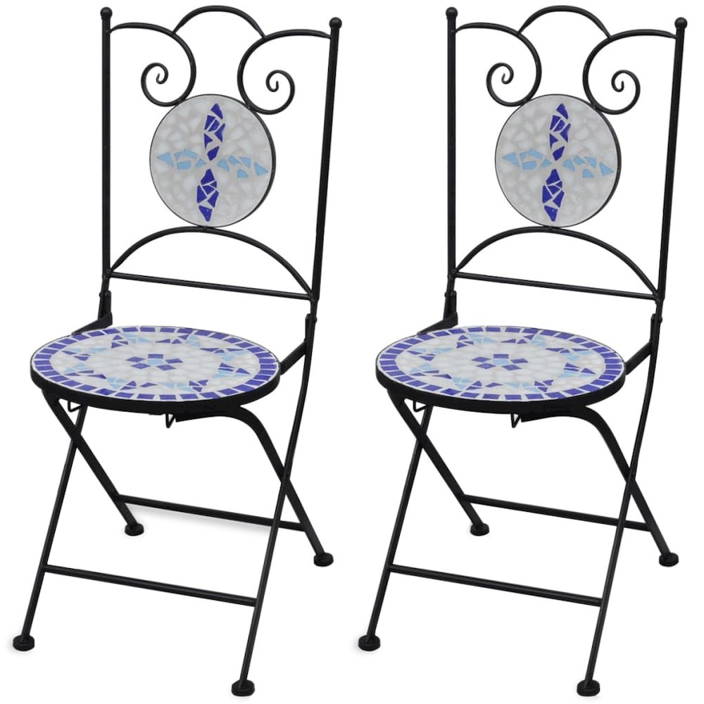 Garden Chair Set of 2 Blue and White