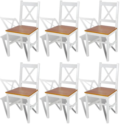 Dining Chair Set of 6 White and natural wood Pine wood Standard