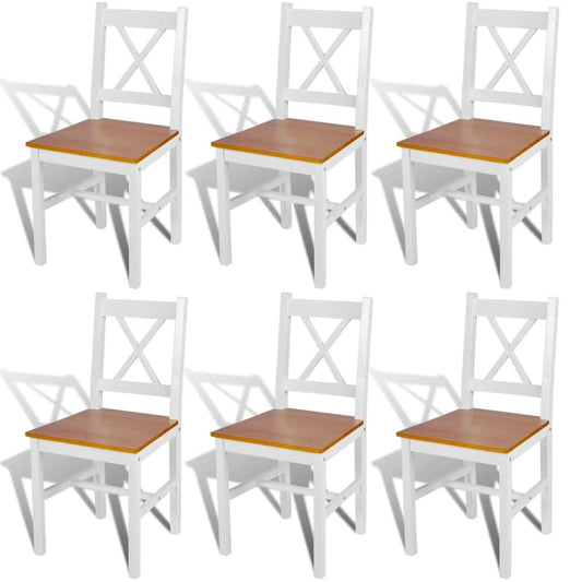 Dining Chair Set of 6 White and natural wood Pine wood Standard