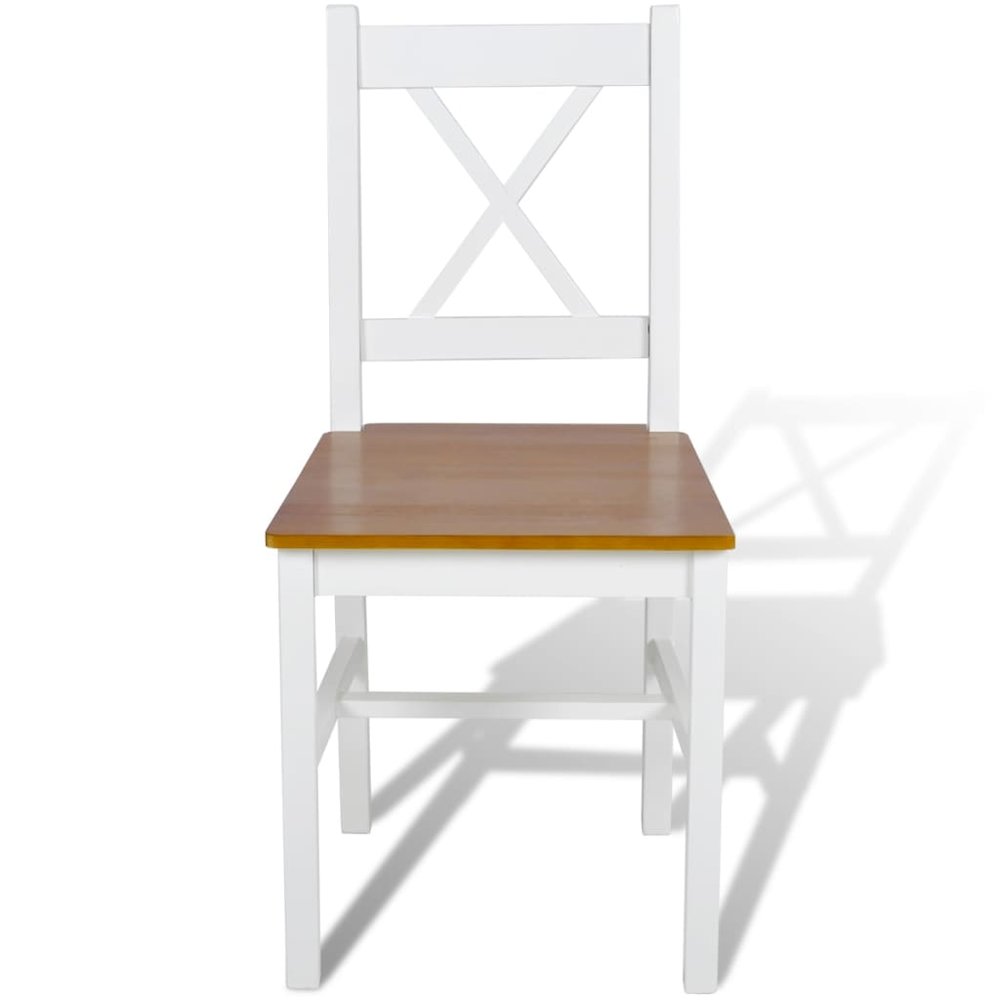 Dining Chair Set of 6 White and natural wood Pine wood Standard