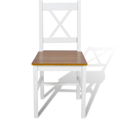 Dining Chair Set of 6 White and natural wood Pine wood Standard