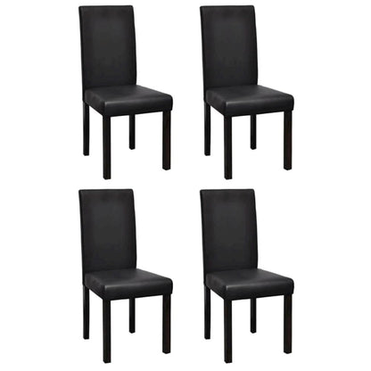 Dining Chair Set of 4 Black Wooden frame, faux leather Standard