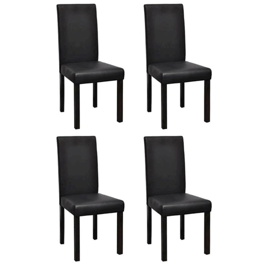 Dining Chair Set of 4 Black Wooden frame, faux leather Standard