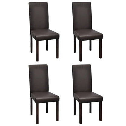 Dining Chair Set of 4 Brown Wooden frame, faux leather upholstery