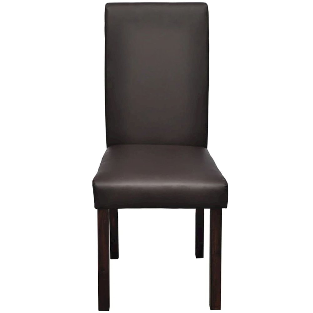 Dining Chair Set of 4 Brown Wooden frame, faux leather upholstery