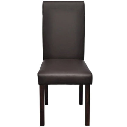 Dining Chair Set of 4 Brown Wooden frame, faux leather upholstery
