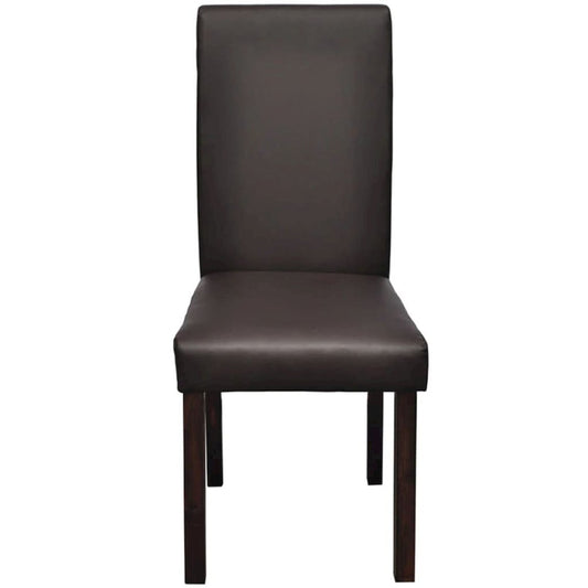 Dining Chair Set of 4 Brown Wooden frame, faux leather upholstery