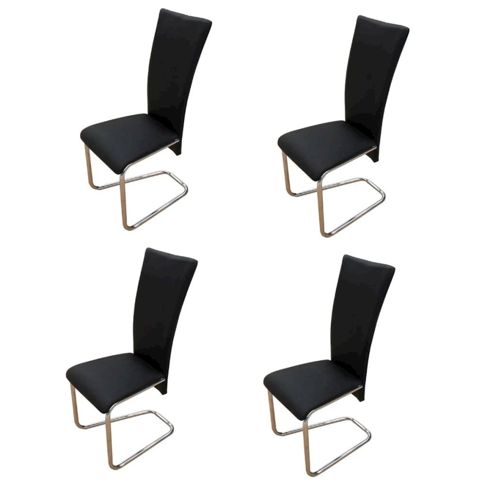 Dining Chair Set of 4 Black Chrome-plated iron, faux leather