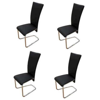 Dining Chair Set of 4 Black Chrome-plated iron, faux leather