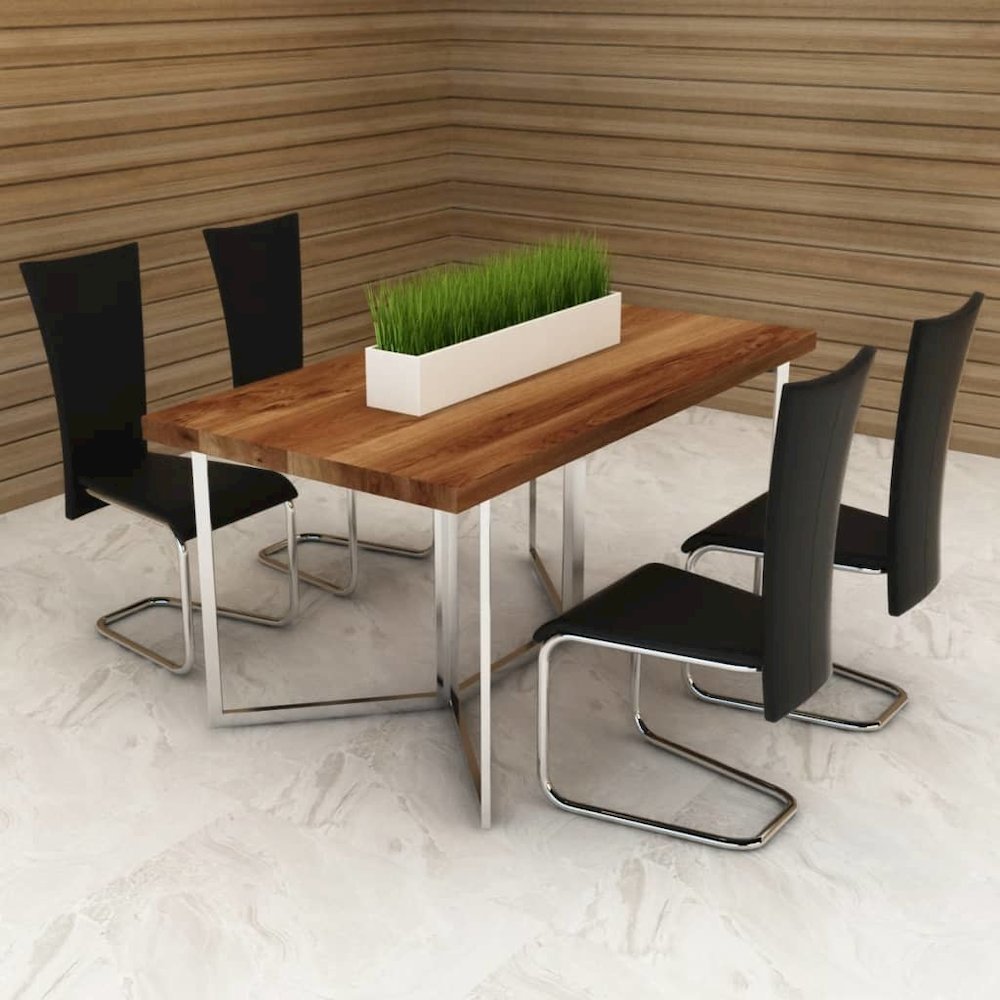 Dining Chair Set of 4 Black Chrome-plated iron, faux leather