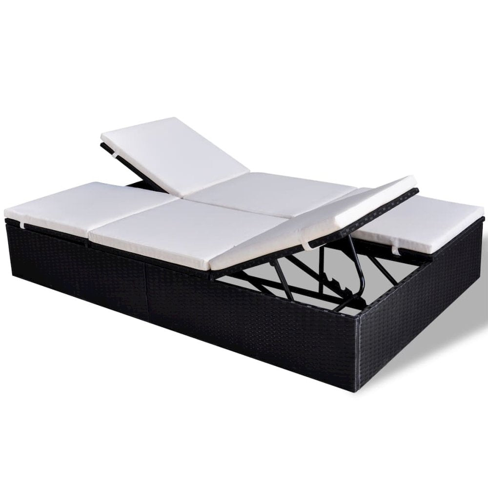Sun Lounger Black PE Rattan Double Removable Covers Sun Lounger