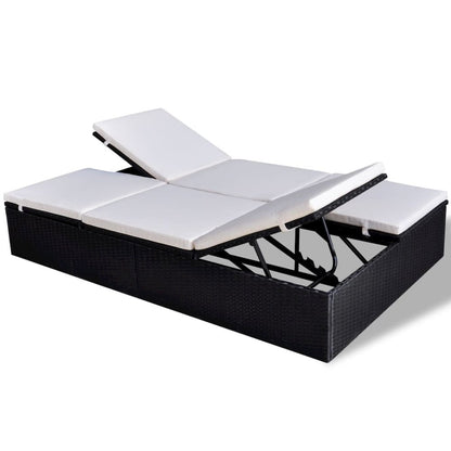 Sun Lounger Black PE Rattan Double Removable Covers Sun Lounger