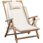 Sun Lounger White Bamboo, Canvas Standard Foldable Sun Lounger