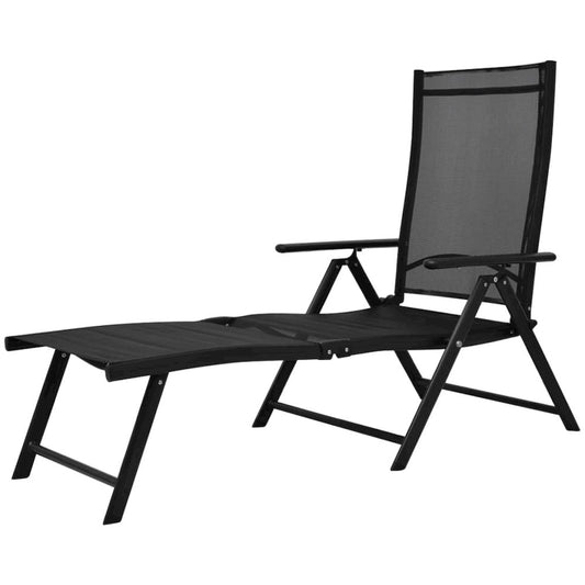 Sun Lounger Black Aluminum Large Foldable Folding Sun Lounger