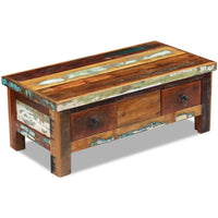 vidaXL Coffee Table Drawers Solid Reclaimed Wood 35.4"x17.7"x13.8", 243321
