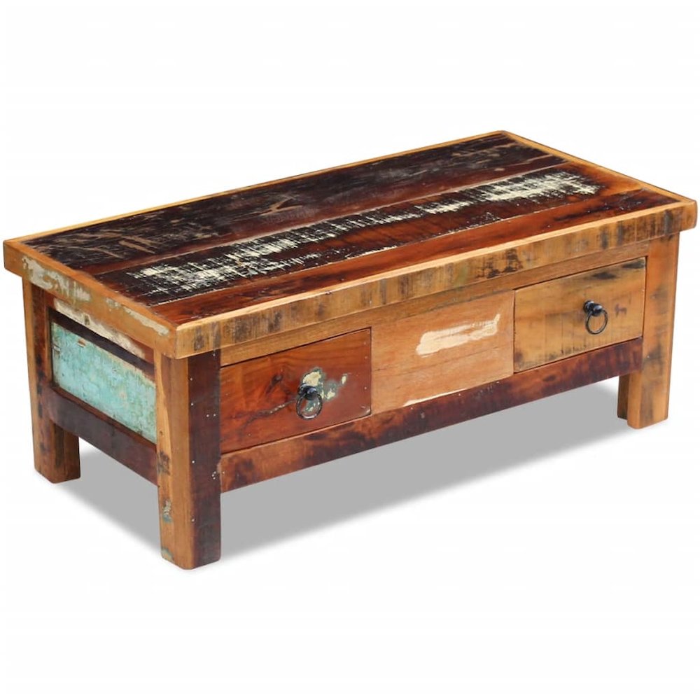 vidaXL Coffee Table Drawers Solid Reclaimed Wood 35.4"x17.7"x13.8", 243321