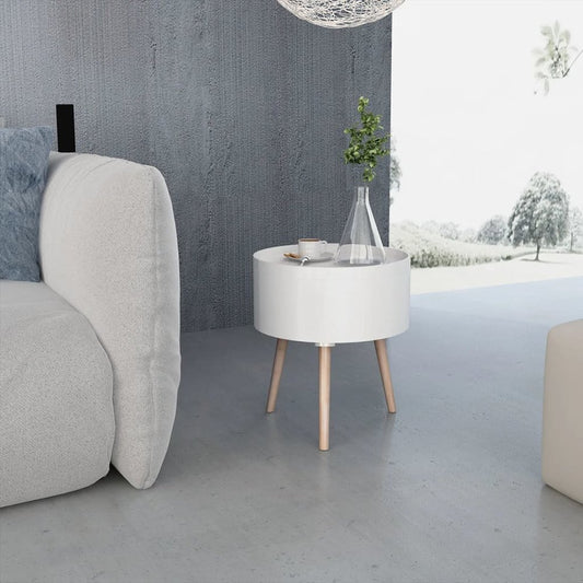 vidaXL Side Table with Serving Tray Round 15.6"x17.5" White, 243402