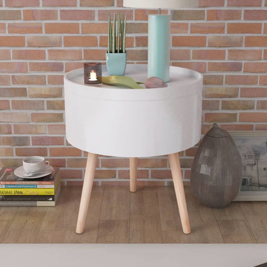 vidaXL Side Table with Serving Tray Round 15.6"x17.5" White, 243402