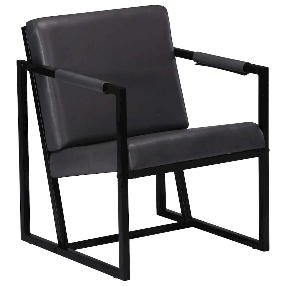 Armchair Grey Real leather, Powder-coated steel Single Simple