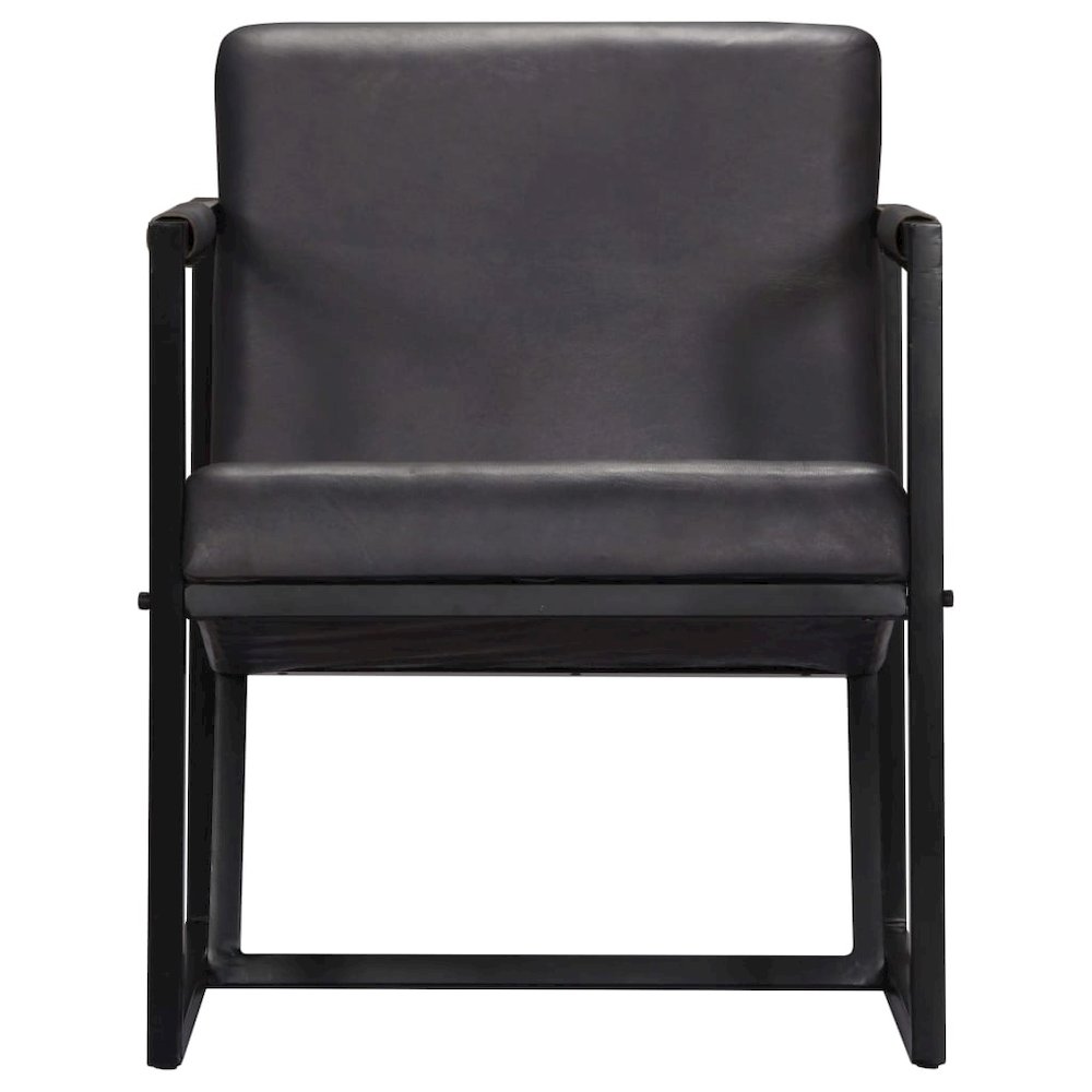 Armchair Grey Real leather, Powder-coated steel Single Simple
