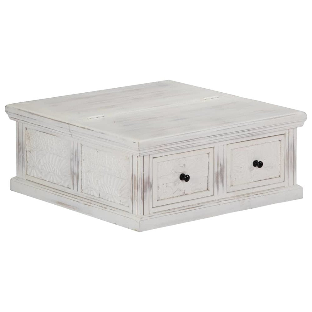 vidaXL Coffee Table White 27.6"x27.6"x11.8" Solid Mango Wood, 249872
