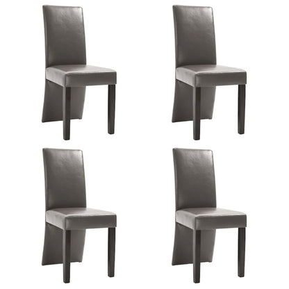 Dining Chair Set of 4 Gray Faux Leather and Wood Medium
