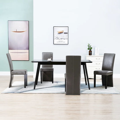 Dining Chair Set of 4 Gray Faux Leather and Wood Medium