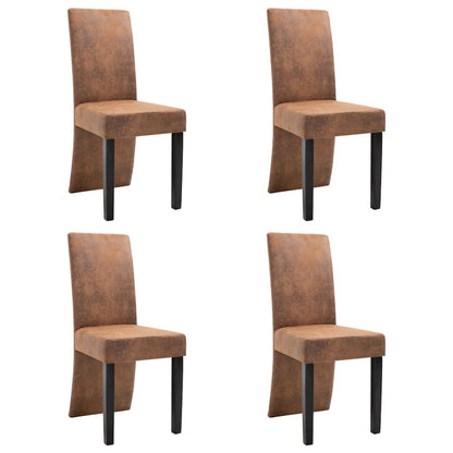 Dining Chair Set of 4 Brown Faux suede leather and solid wood