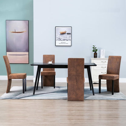 Dining Chair Set of 4 Brown Faux suede leather and solid wood