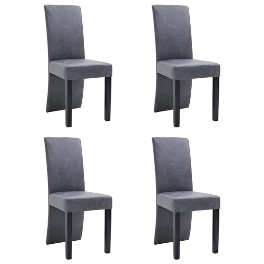 Dining Chair Set of 4 Grey Faux suede and wood Standard Modern