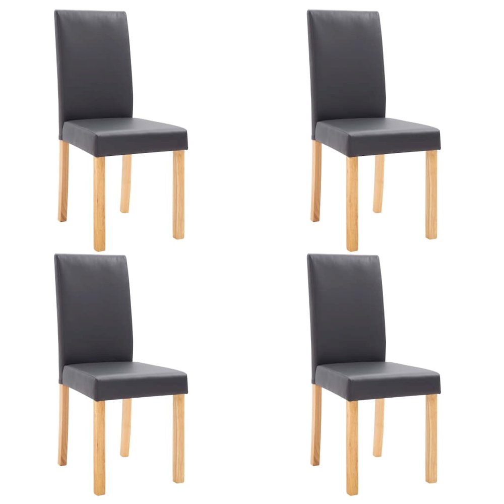 Dining Chair Set of 4 Gray Faux leather and Wood Standard