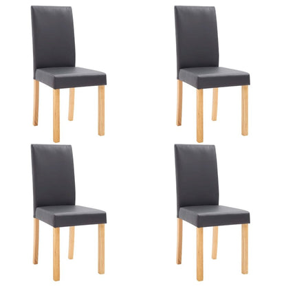 Dining Chair Set of 4 Gray Faux leather and Wood Standard