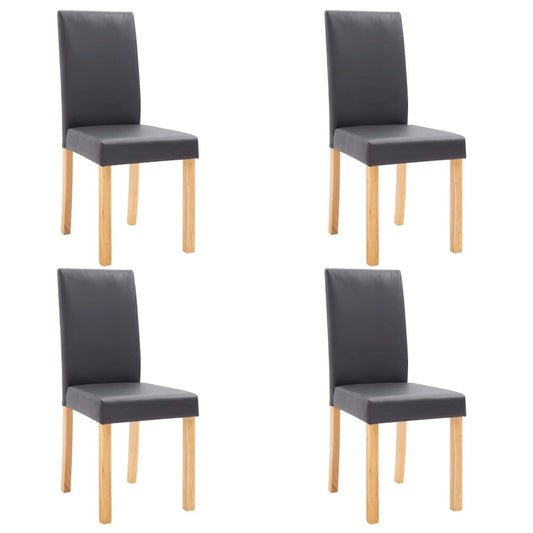 Dining Chair Set of 4 Gray Faux leather and Wood Standard