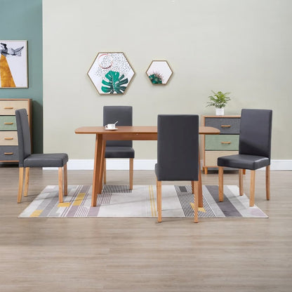 Dining Chair Set of 4 Gray Faux leather and Wood Standard