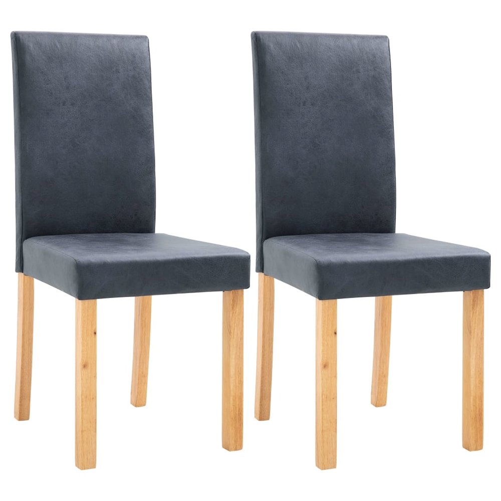 Dining Chair Set of 2 Gray Faux suede leather and wood Standard
