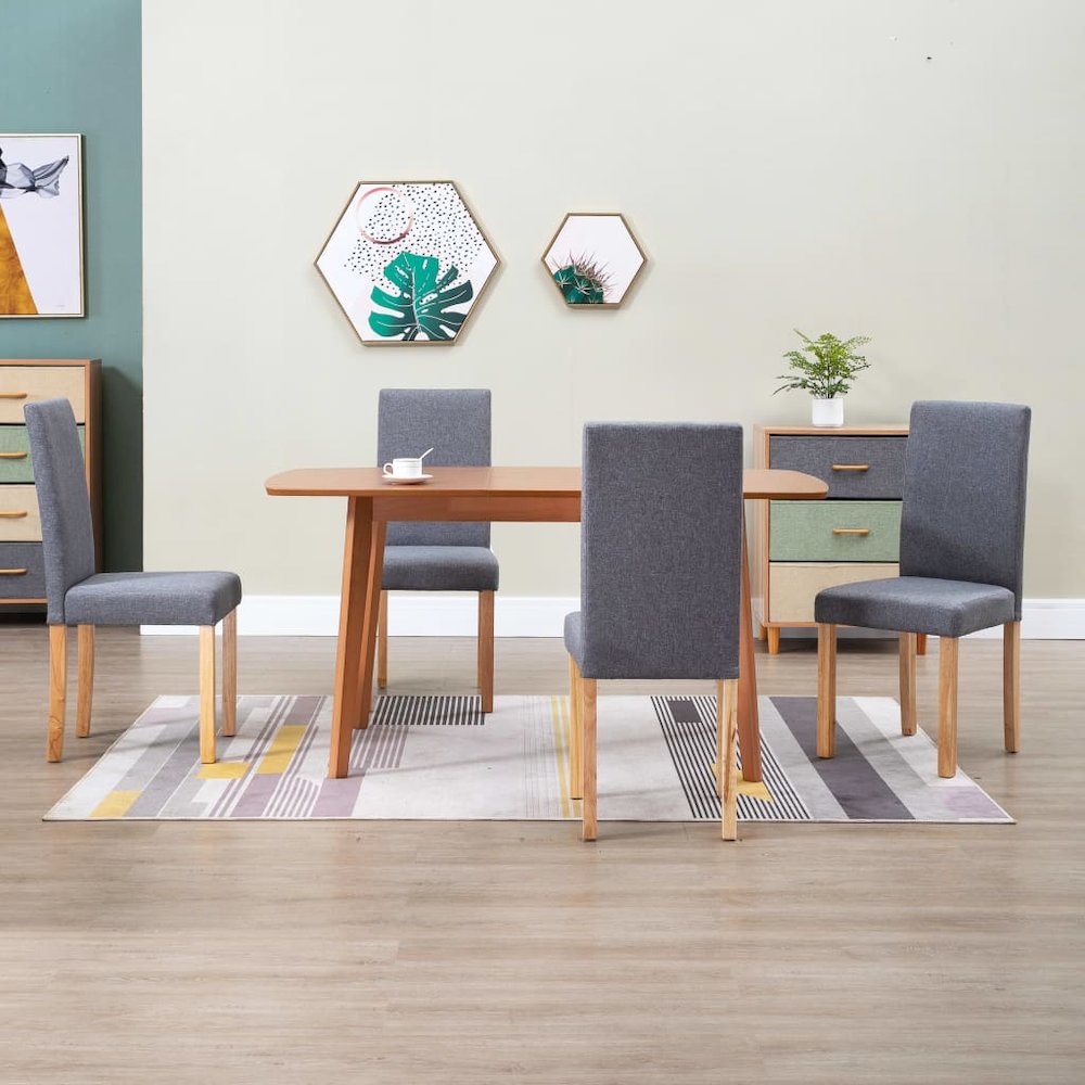 Dining Chair Set of 4 Light Gray Fabric and Rubber Wood Medium