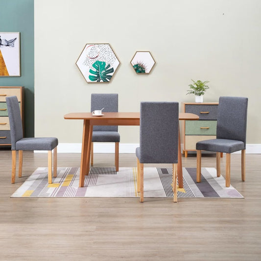 Dining Chair Set of 4 Light Gray Fabric and Rubber Wood Medium