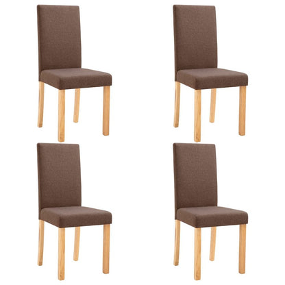 Dining Chair Set of 4 Brown Fabric and Solid Rubber Wood Medium