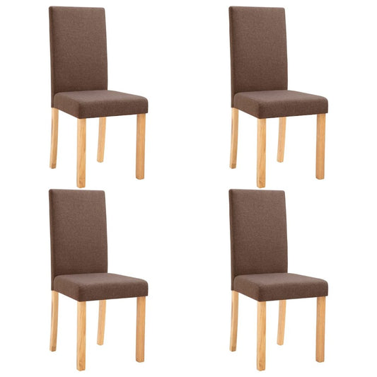 Dining Chair Set of 4 Brown Fabric and Solid Rubber Wood Medium