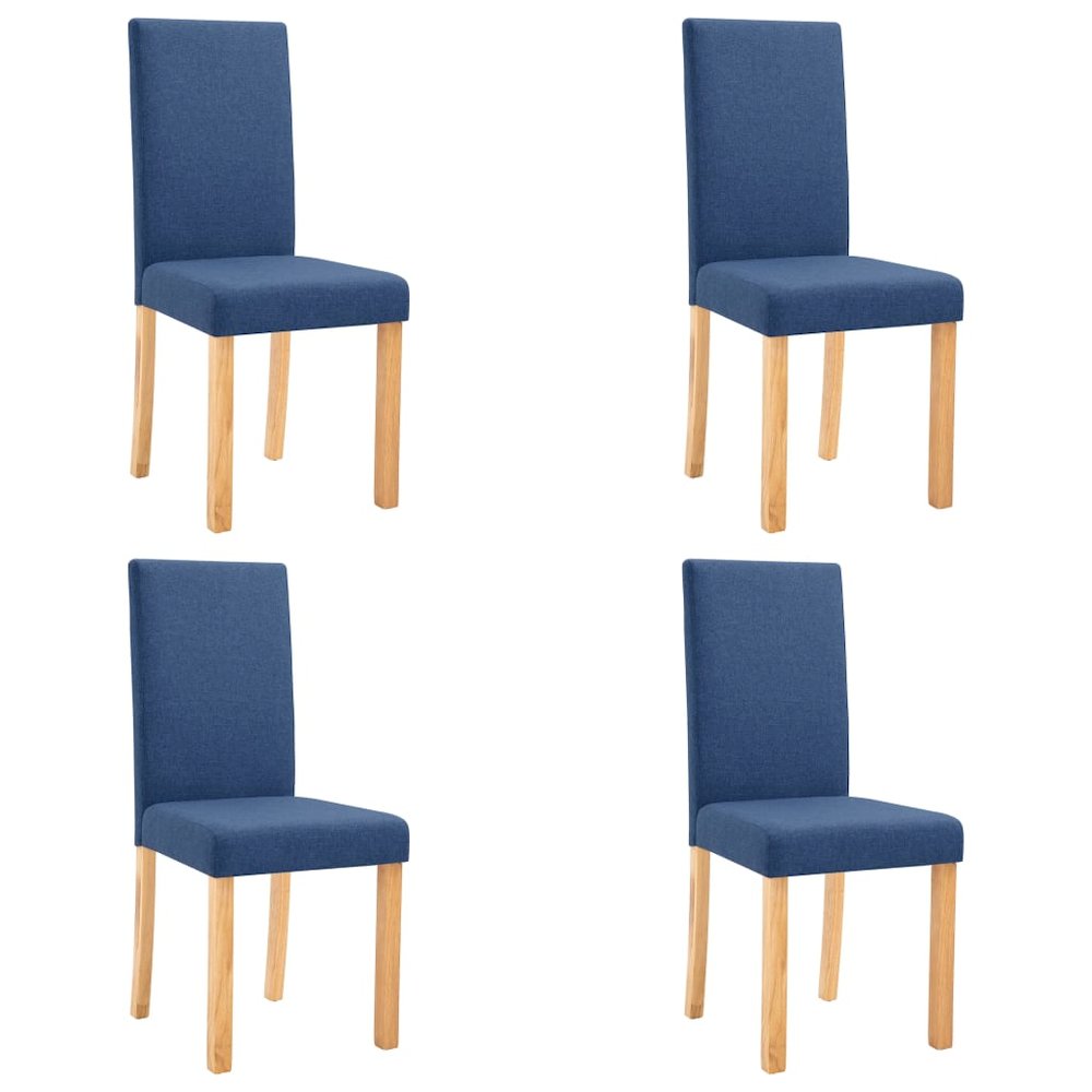 Dining Chair Set of 4 Blue Fabric and rubber wood Standard