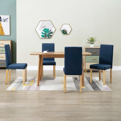 Dining Chair Set of 4 Blue Fabric and rubber wood Standard