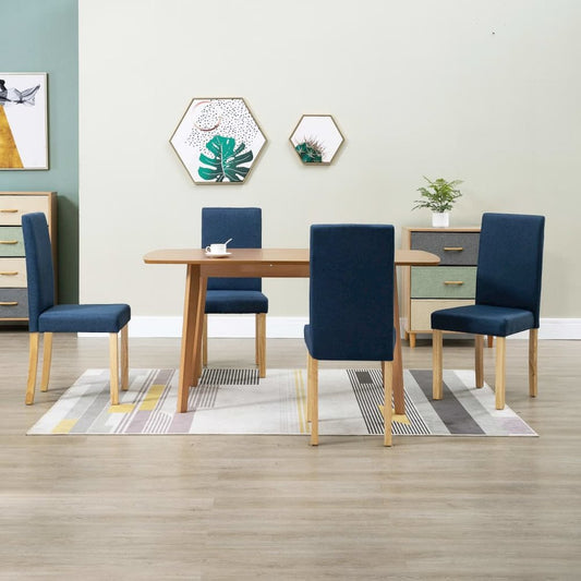 Dining Chair Set of 4 Blue Fabric and rubber wood Standard