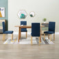 Dining Chair Set of 4 Blue Fabric and rubber wood Standard