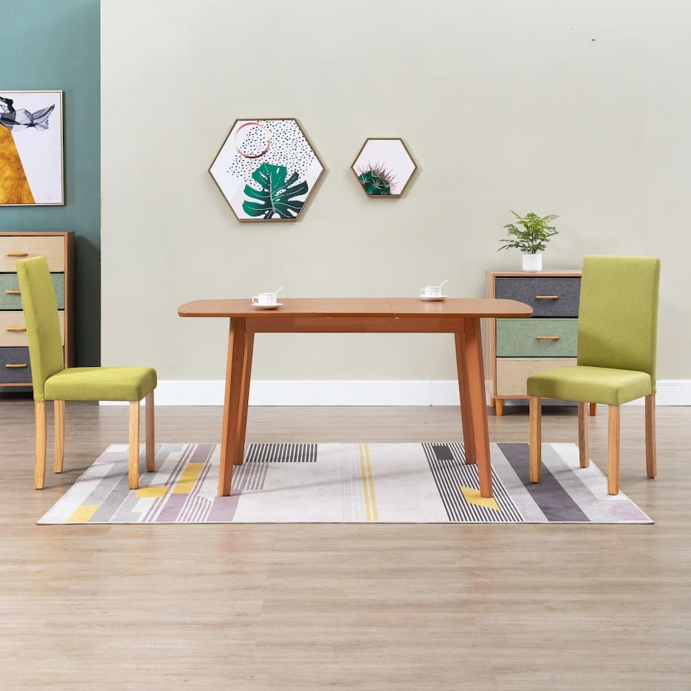 Dining Chair Set of 2 Green Fabric and rubber wood Standard