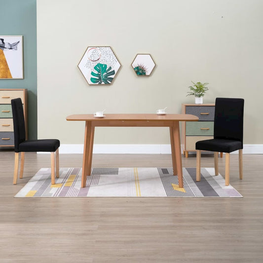 Dining Chair Set of 2 Black Fabric, Rubber Wood Standard