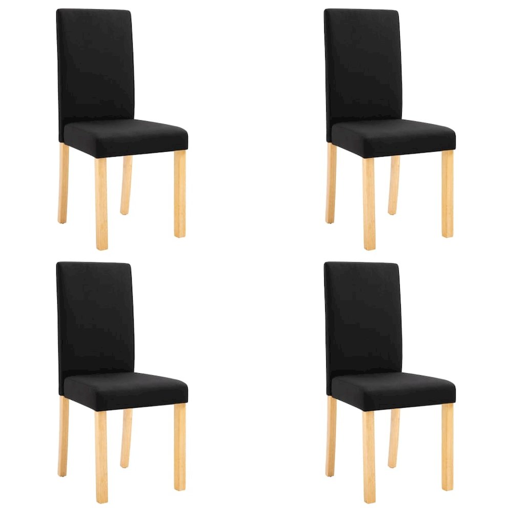 Dining Chair Set of 4 Black Fabric and Rubber Wood Standard