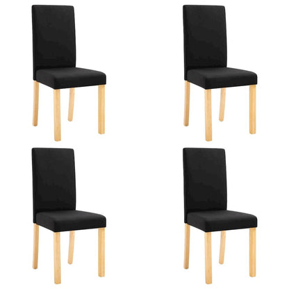 Dining Chair Set of 4 Black Fabric and Rubber Wood Standard